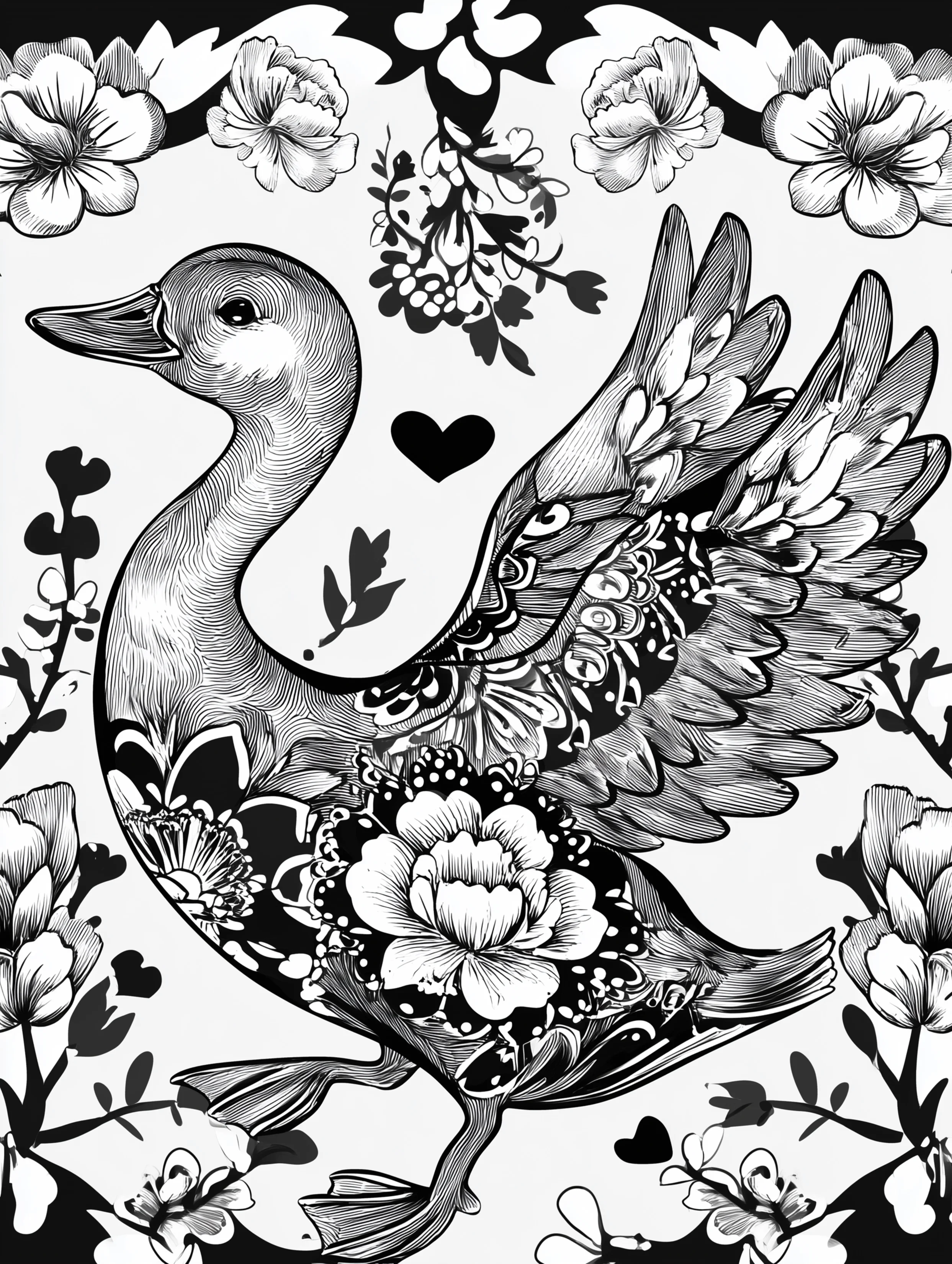 Free printable duck coloring page for adults featuring a duck ready to fly